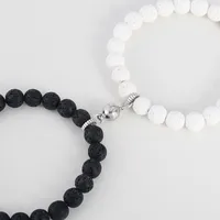 New White Pine Black Frosted Beads Magnet Couple Copper Bracelet Jewelry Wholesale main image 3