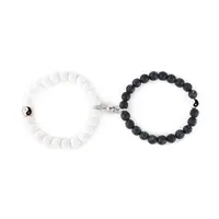 New White Pine Black Frosted Beads Magnet Couple Copper Bracelet Jewelry Wholesale main image 5