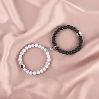 New White Pine Black Frosted Beads Magnet Couple Copper Bracelet Jewelry Wholesale sku image 2