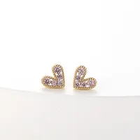 Heart Fashion Copper Artificial Gemstones Earrings Ear Studs sku image 5