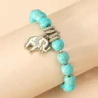 Bracelet Bohème Rétro Élastique Turquoise Éléphant Hibou Pendentif Bracelet main image 1