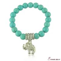 Bohemian Retro Elastic Turquoise Elephant Owl Pendant Bracelet sku image 1