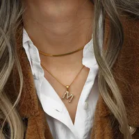 Letra Moda Circón Chapados en oro de 18k Acero Inoxidable 304 Collar Venta Al Por Mayor main image 2