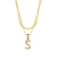 Letter Fashion Zircon 18K Gold Plated 304 Stainless Steel Necklace Wholesale sku image 16