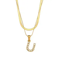 Letter Fashion Zircon 18K Gold Plated 304 Stainless Steel Necklace Wholesale sku image 18