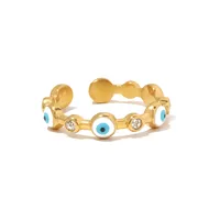 Joyería Al Por Mayor Moda Ojo Del Diablo Acero Inoxidable 304 Piedras Preciosas Artificiales Enchapado Embutido Anillo Abierto main image 5