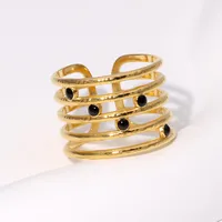 Joyería Al Por Mayor Geométrico Hoja Forma De Corazón Elegante Retro Acero Inoxidable 304 Chapados en oro de 18k Anillos Abiertos Enchapado main image 2