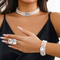 Elegante Perla De Imitación Aleación Turquesa Geométrico Diamantes De Imitación Mujeres Conjunto De Joyas main image 4