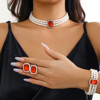Elegant Imitation Pearl Alloy Turquoise Geometric Rhinestones Women's Jewelry Set sku image 6