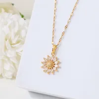 Wholesale Jewelry Flower Simple Style Zircon Stainless Steel Titanium Steel 18K Gold Plated Pendant Necklace Plating Inlay main image 2