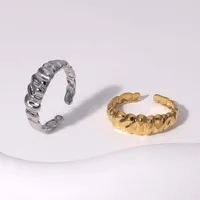 Joyería Al Por Mayor Geométrico Hoja Forma De Corazón Elegante Retro Acero Inoxidable 304 Chapados en oro de 18k Anillos Abiertos Enchapado main image 4