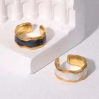 Joyería Al Por Mayor Geométrico Hoja Forma De Corazón Elegante Retro Acero Inoxidable 304 Chapados en oro de 18k Anillos Abiertos Enchapado main image 5
