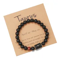Wholesale Jewelry 12 Constellation Pattern Black Frosted Agate Beaded Bracelet Doublewinwholesale sku image 14