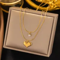 Wholesale Jewelry U Shape Heart Shape Simple Style Acrylic Artificial Rhinestones Plastic 304 Stainless Steel 18K Gold Plated Pendant Necklace Plating Inlay sku image 40