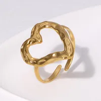 Joyería Al Por Mayor Geométrico Hoja Forma De Corazón Elegante Retro Acero Inoxidable 304 Chapados en oro de 18k Anillos Abiertos Enchapado main image 3