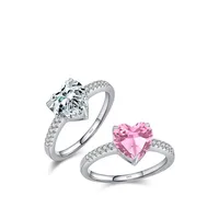 Sucré Brillant Forme De Cœur Argent Sterling Incruster Strass Anneaux 1 Pièce main image 3
