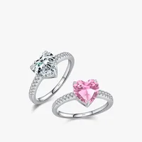 Dulce Brillante Forma De Corazón Plata Esterlina Embutido Diamantes De Imitación Anillos 1 Pieza main image video