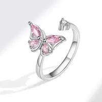 Korean Copper Micro-inlaid Zircon Color Butterfly Rotating Open Ring sku image 4