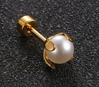 Fashion Titanium Steel Inlaid Pearl Stud Earrings Single Wholesale sku image 1