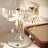 1 Pair Flower Elegant Sweet 304 Stainless Steel Arylic Gold Plated Plating Drop Earrings main image 5