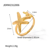 Wholesale Jewelry Starfish IG Style 304 Stainless Steel Open Rings Plating sku image 1