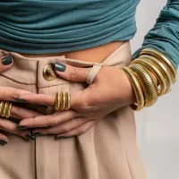 Circle Solid Color Retro Roman Style 18K Gold Plated 304 Stainless Steel Bangle In Bulk main image 2