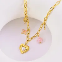 Forme De Cœur Fleur Décontractée Style Vintage Femme Acier Inoxydable 304 Collier Multi-breloques De Gros main image 3