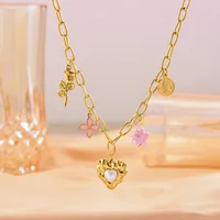 Heart Shape Flower Casual Vintage Style Lady 304 Stainless Steel Multi Charms Necklace Wholesale main image 4