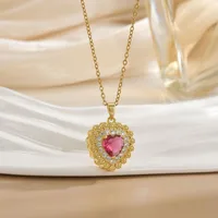 Heart Shape Elegant Glam Zircon 304 Stainless Steel Copper Pendant Necklace Wholesale sku image 7