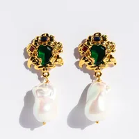 1 Pair Irregular Flower Retro Baroque Style Natural Stone Pearl 24K Gold Plated Pearl Zircon Inlay Drop Earrings main image 1