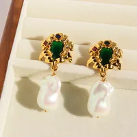 1 Pair Irregular Flower Retro Baroque Style Natural Stone Pearl 24K Gold Plated Pearl Zircon Inlay Drop Earrings main image 4