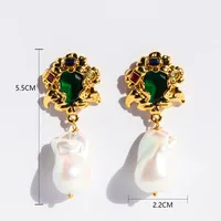 1 Pair Irregular Flower Retro Baroque Style Natural Stone Pearl 24K Gold Plated Pearl Zircon Inlay Drop Earrings sku image 1