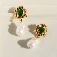1 Pair Irregular Flower Retro Baroque Style Natural Stone Pearl 24K Gold Plated Pearl Zircon Inlay Drop Earrings main image 5
