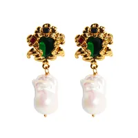 1 Pair Irregular Flower Retro Baroque Style Natural Stone Pearl 24K Gold Plated Pearl Zircon Inlay Drop Earrings main image 6