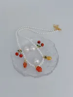 Cherry Fruit Cute Sweet IG Style 18K Gold Plated Imitation Pearl Copper Multi Charms Necklace Wholesale main image 4