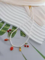 Cherry Fruit Cute Sweet IG Style 18K Gold Plated Imitation Pearl Copper Multi Charms Necklace Wholesale main image 2