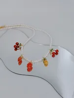 Cherry Fruit Cute Sweet IG Style 18K Gold Plated Imitation Pearl Copper Multi Charms Necklace Wholesale main image 3