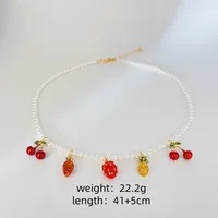 Cherry Fruit Cute Sweet IG Style 18K Gold Plated Imitation Pearl Copper Multi Charms Necklace Wholesale sku image 1