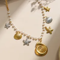 Starfish Conch Shell Elegant Baroque Style Beach 304 Stainless Steel Multi Charms Necklace Wholesale main image 4