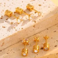 1 Paire Rond Élégant Femme Style Simple Acier Inoxydable 304 Plaqué Or 18K Boucles D'Oreilles main image 1