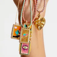 Heart Shape Vintage Style Zircon Gold Plated Cotton Rope Copper Pendant Necklace Wholesale main image 3