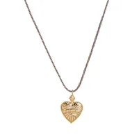 Heart Shape Vintage Style Zircon Gold Plated Cotton Rope Copper Pendant Necklace Wholesale main image 9