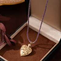 Heart Shape Vintage Style Zircon Gold Plated Cotton Rope Copper Pendant Necklace Wholesale main image 6
