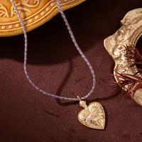 Heart Shape Vintage Style Zircon Gold Plated Cotton Rope Copper Pendant Necklace Wholesale main image 7