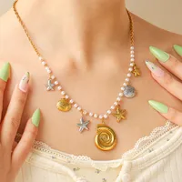 Starfish Conch Shell Elegant Baroque Style Beach 304 Stainless Steel Multi Charms Necklace Wholesale main image 3