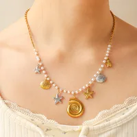 Starfish Conch Shell Elegant Baroque Style Beach 304 Stainless Steel Multi Charms Necklace Wholesale main image 2
