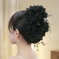 Women's Solid Color Elegant Rhinestone Tassel Gauze Hair Claws main image 3