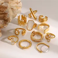 Vintage Style French Style 304 Stainless Steel Geometric Plating Shell Zircon Women's Open Rings Rings main image 4