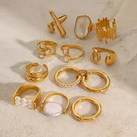 Estilo Vintage Estilo Francés Acero Inoxidable 304 Geométrico Enchapado Cascarón Circón Mujeres Anillos Abiertos Anillos main image 5