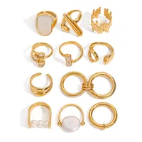 Style Vintage À La Française Acier Inoxydable 304 Géométrique Placage Coquille Zircon Femmes Anneau Ouvert Anneaux main image 6